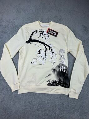 BLIND ROOSTER Small Asian Graphic Mountain Village Tree Soft Sweatshirt NWT